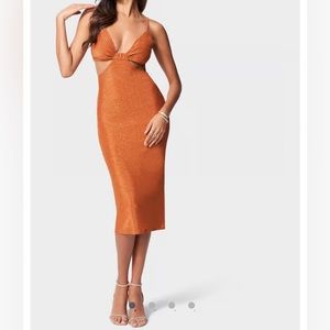BEBE SIDE CUTOUT LUREX KNIT DRESS